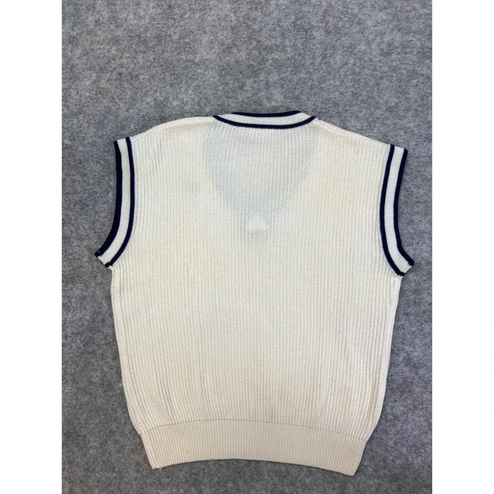 Adidas Vintage Sweater Vest White Navy Striped V Neck Athletic Size 50‎ Large